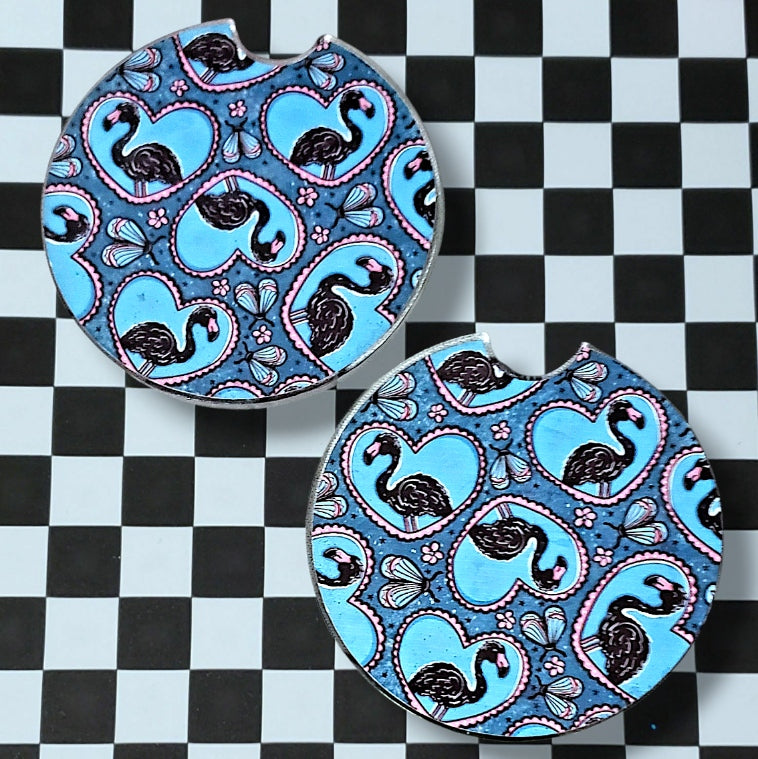 Black Flamingo Car Coasters