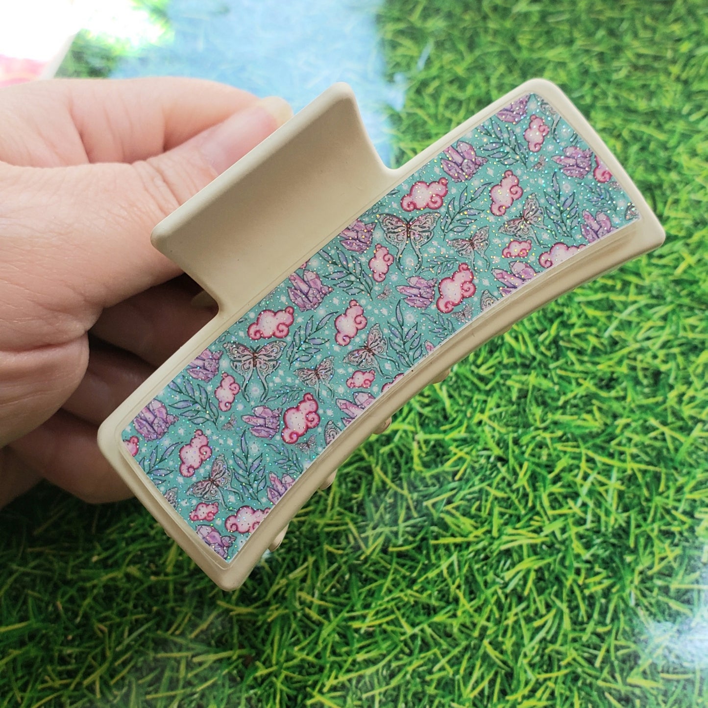 Butterfly & Crystal Clouds Hair Claw (Holo)