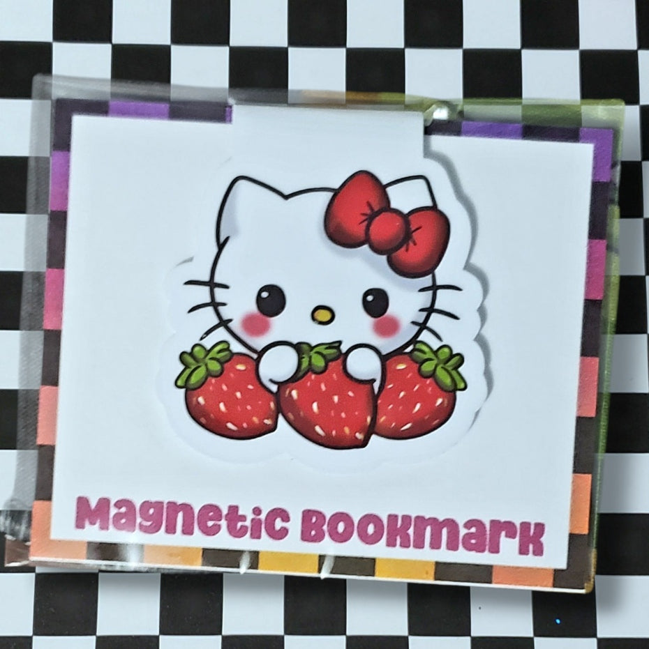 Strawberry Kitty Magnetic Bookmark