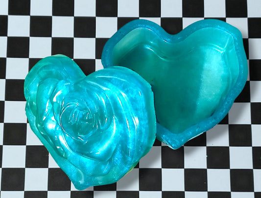 Heart Rose Trinket Box- Aqua