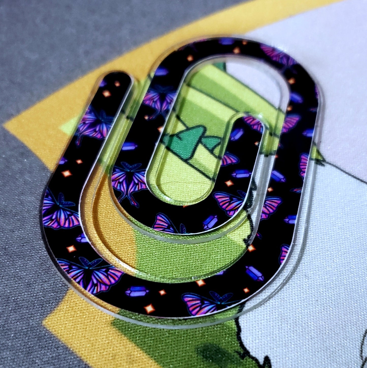 Purple Moths Acrylic Paperclip Bookmark