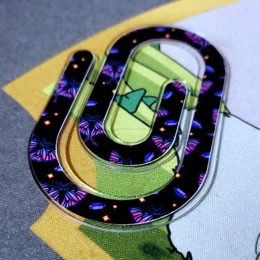 Purple Moths Acrylic Paperclip Bookmark