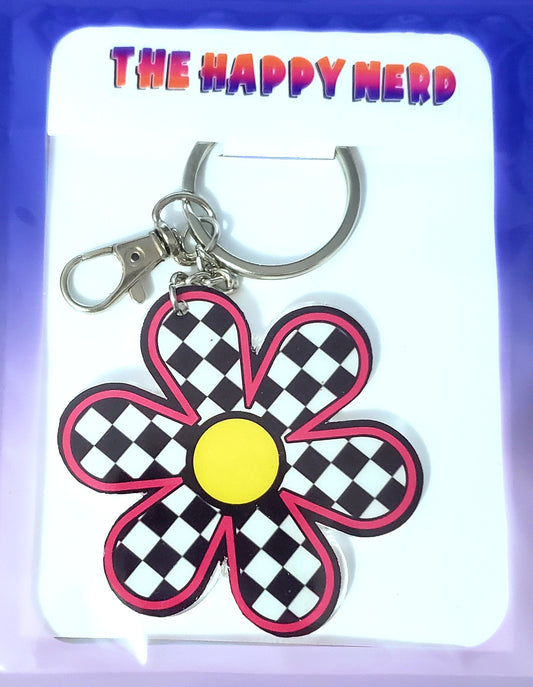 Checkered Daisy Keychain