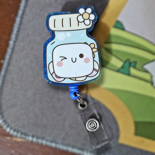 Happy Pill Bottle Badge Reel