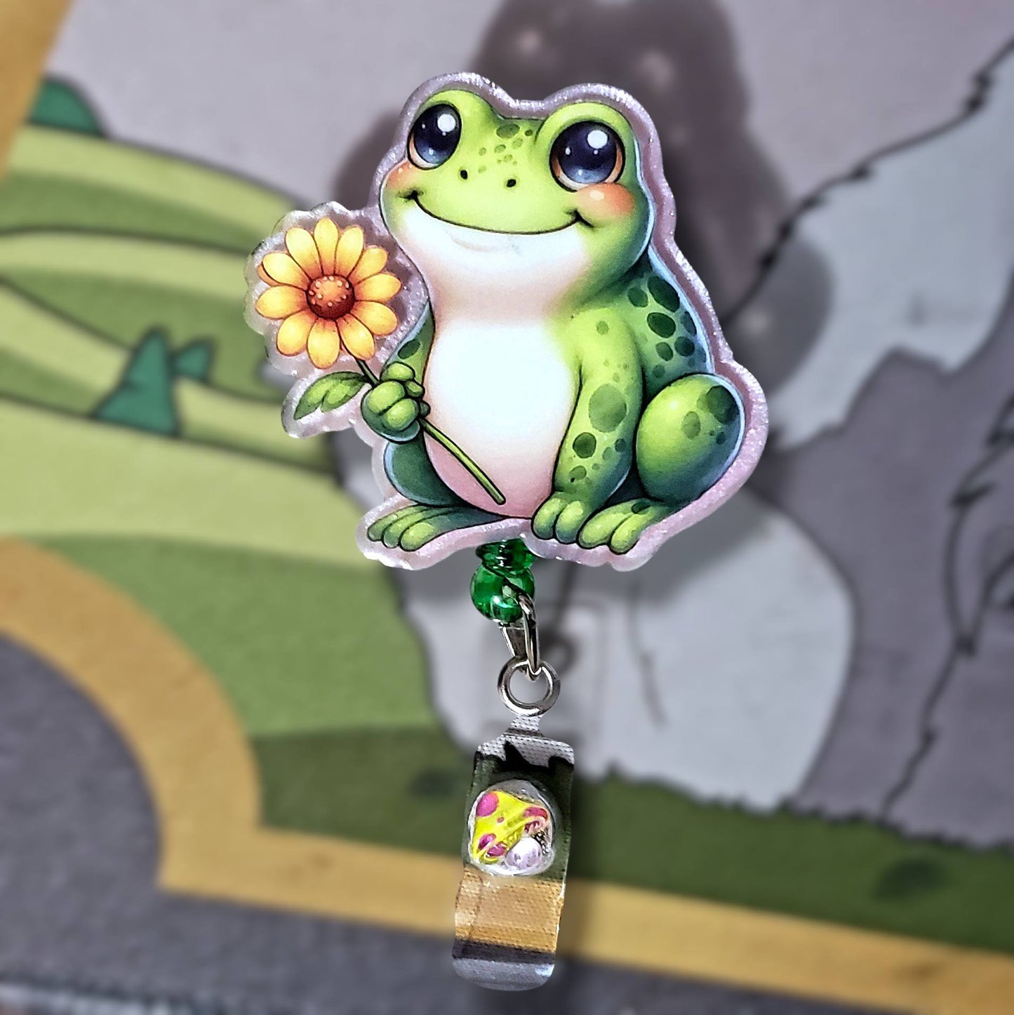 Frog w/ Daisy Badge Reel