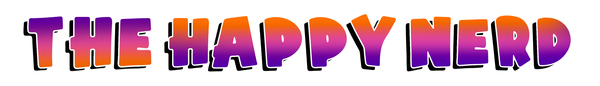 Colorful text 'THE HAPPY NERD' on a white background