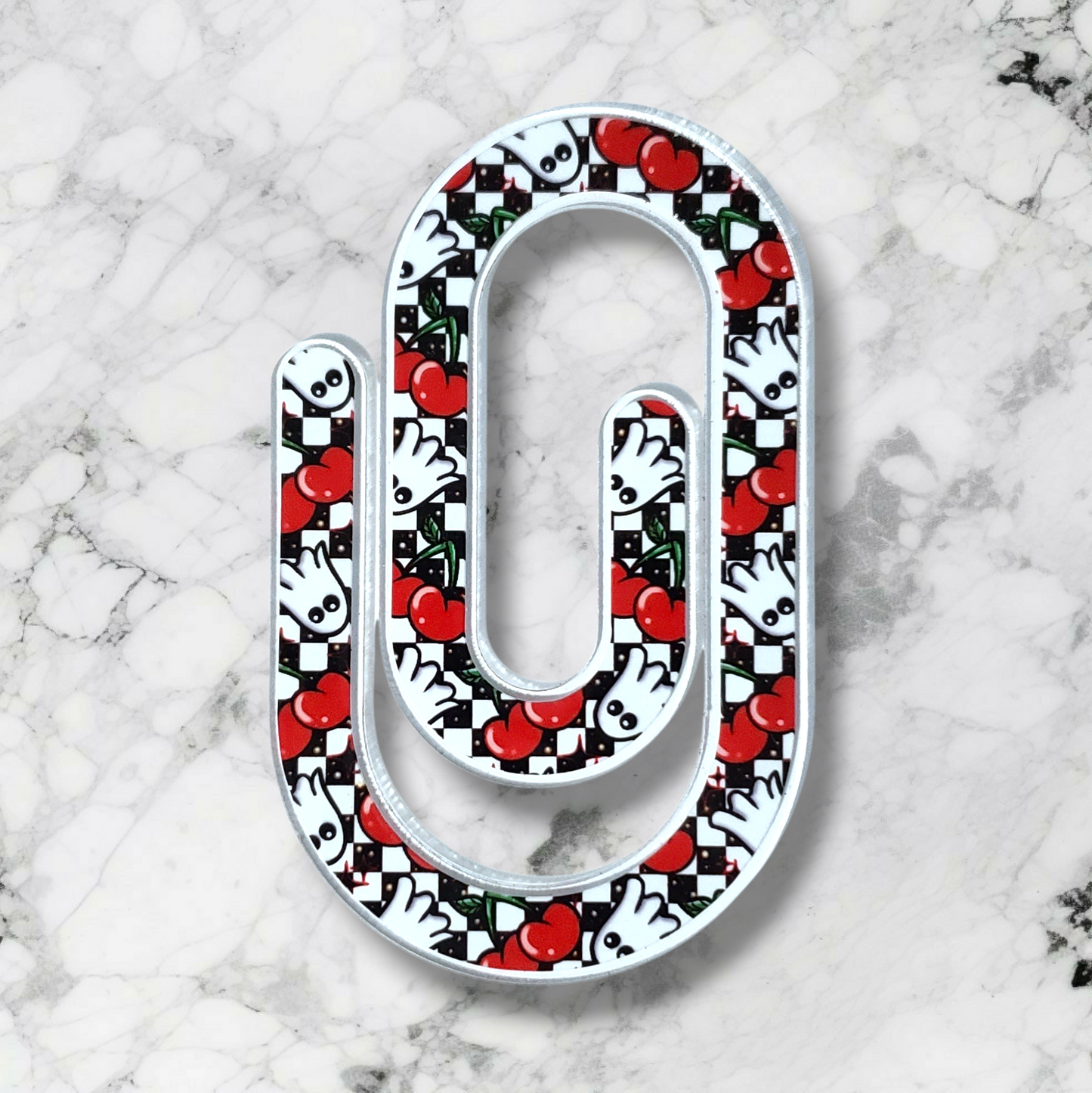 Checkered Cherry Ghosts Acrylic Paperclip Bookmark