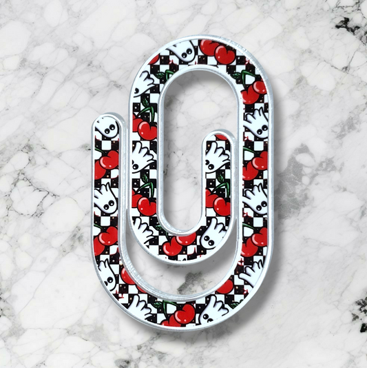 Checkered Cherry Ghosts Acrylic Paperclip Bookmark